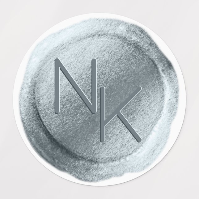 Dusty Blue Foil Wax Seal Initials Wedding Monogram Labels (Design 1)