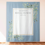 Dusty Blue Foliage Bridal Shower Photo Backdrop<br><div class="desc">Featuring delicate watercolor greenery leaves on a dusty blue background,  this chic bridal shower photo booth backdrop can be personalized with the bride's name and special date. Designed by Thisisnotme©</div>