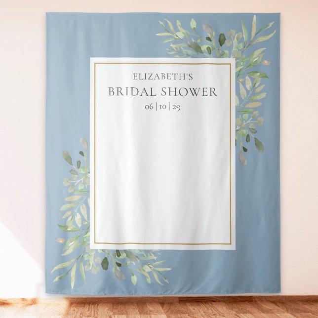 Dusty Blue Foliage Bridal Shower Photo Backdrop (Creator Uploaded)