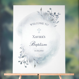 dusty blue foliage Catholic Baptism welcome Acrylic Sign