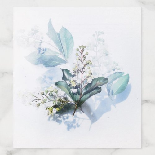 Dusty Blue Foliage Flowers Botanical Watercolor Envelope Liner