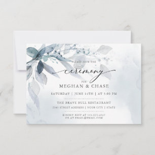 Dusty Blue Foliage Watercolor Rehearsal Dinner Invitation