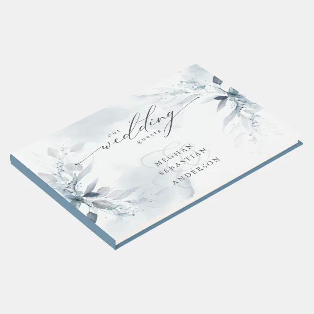 Dusty Blue Foliage Wedding Guest Book Zazzle