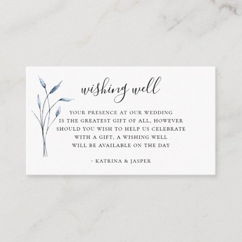 Dusty Blue Foliage Wedding Wishing Well Enclosure Card