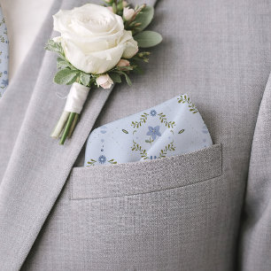 Dusty Blue Folk Floral Groom Pocket Square Bandana
