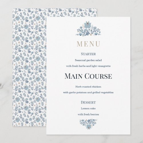 Dusty Blue Folk Floral Wedding Menu