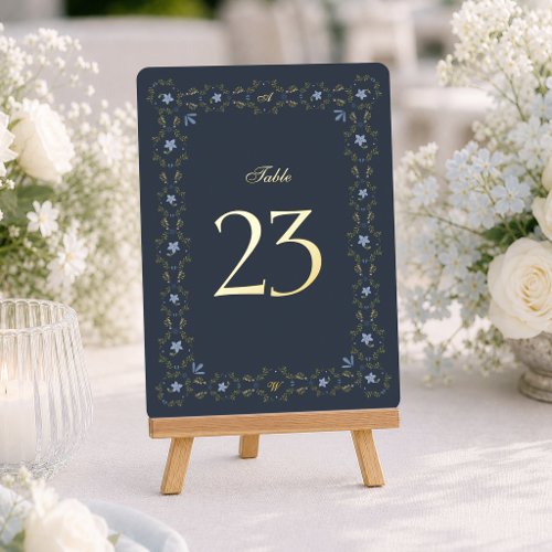 Dusty Blue Folk Real Gold Foil Table Numbers 1–29