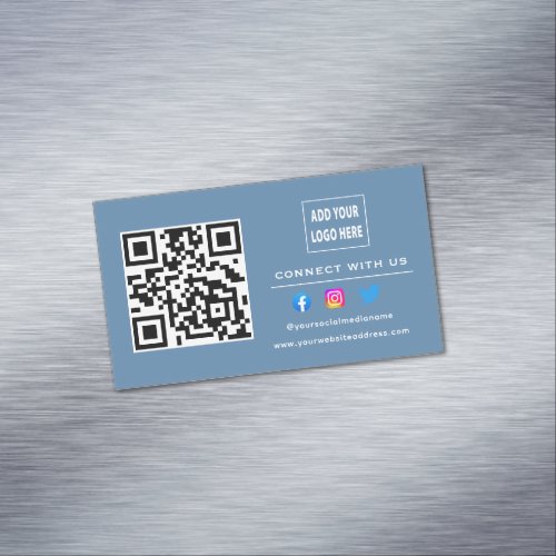 Dusty Blue Follow Scan To Connect With Us QR Code Business Card Magnet