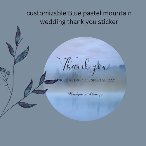 dusty blue forest landscape wedding classic round sticker