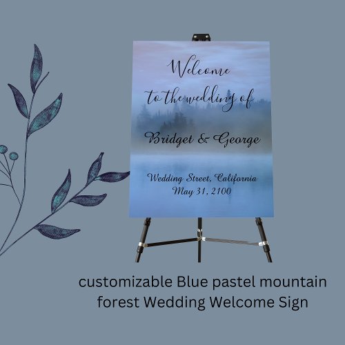 dusty blue forest landscape wedding foam board