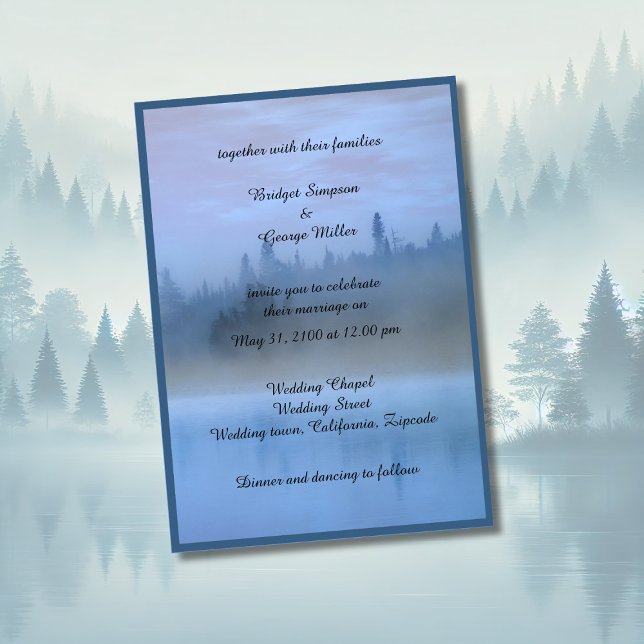 dusty blue forest landscape wedding invitation (Creator Uploaded)