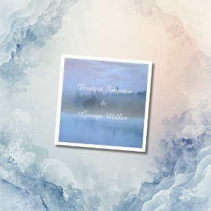 dusty blue forest landscape wedding napkins