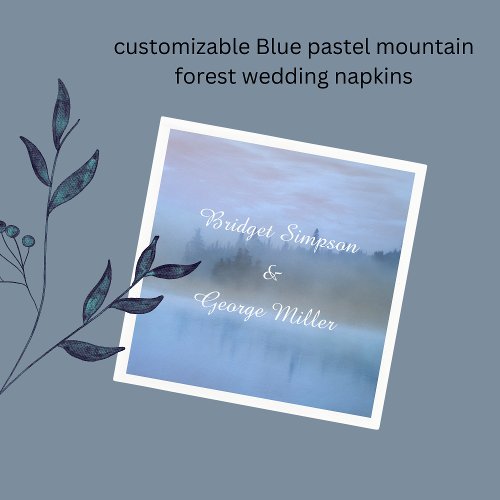 dusty blue forest landscape wedding napkins