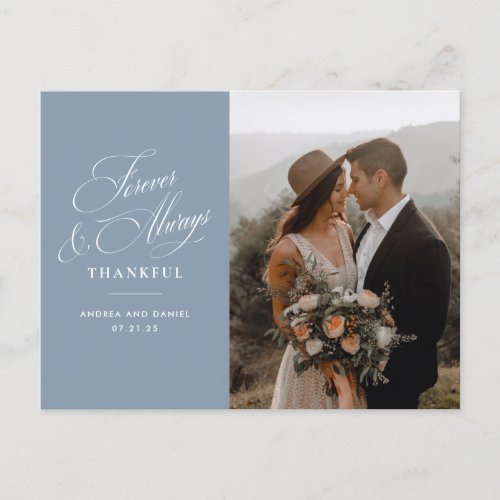 Dusty Blue Forever and Always Wedding Thank You  Postcard