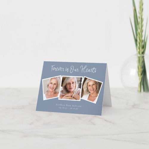 Dusty Blue Forever in Our Hearts Photo Sympathy Thank You Card