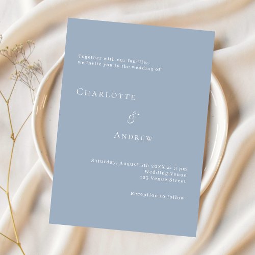 Dusty blue formal modern minimalist wedding invitation