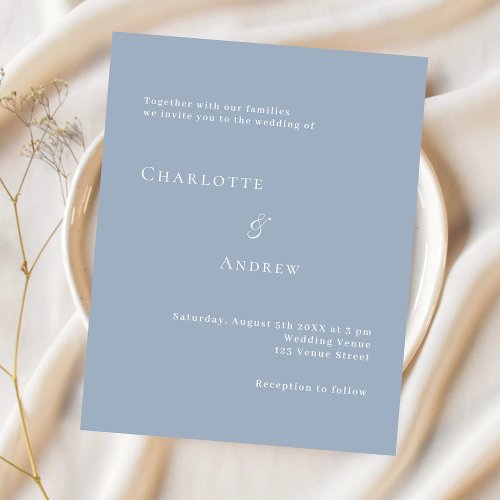 Dusty blue formal modern simple wedding invitation