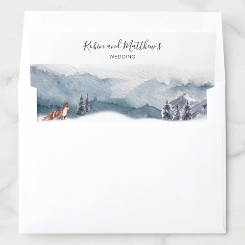 Dusty Blue Fox on Snow Capped Mountains Wedding Envelope Liner