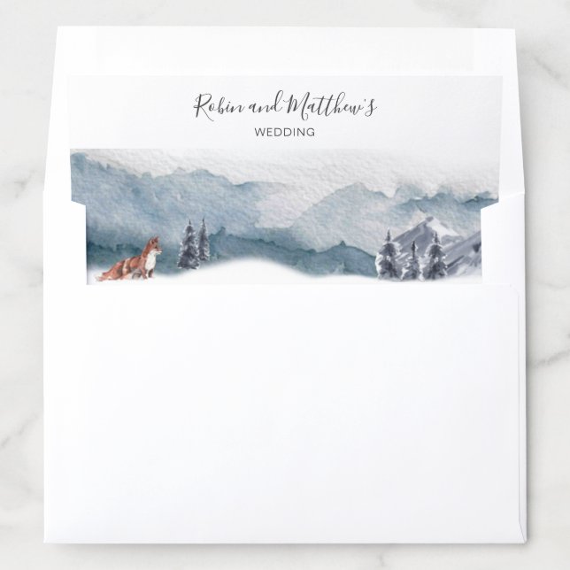 Dusty Blue Fox on Snow Capped Mountains Wedding Envelope Liner (In Envelope)