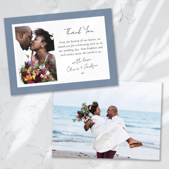 Dusty Blue Frame Photo Wedding Thank You Card (Creator Uploaded)