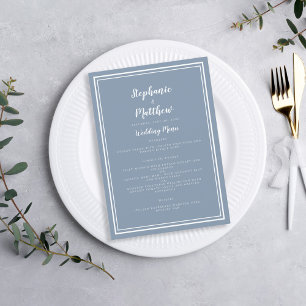Dusty Blue Framed Wedding Reception Guest Dinner Menu