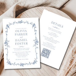 Dusty Blue French All in One Victorian Wedding Invitation