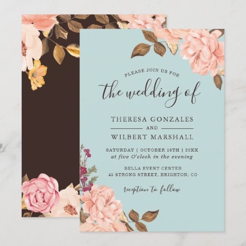 Dusty Blue French Countryside Blush Floral Wedding Invitation