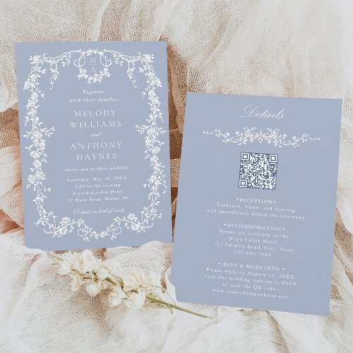 Dusty Blue French Floral Wedding All in One 
