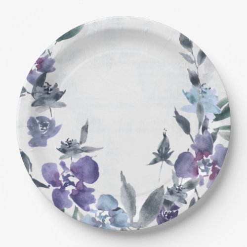 Dusty blue French style floral Paper Plates