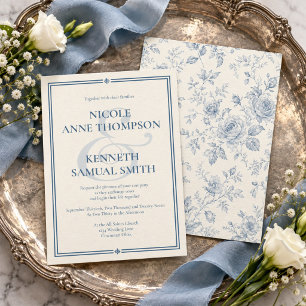Dusty Blue French Toile Ampersand Wedding Invitation