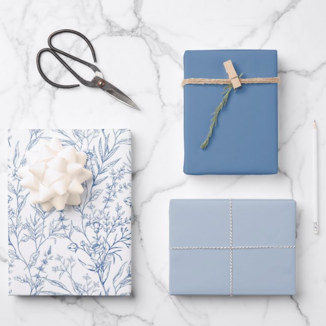 Dusty Blue French Toile Chinoiserie Wrapping Paper (Front)