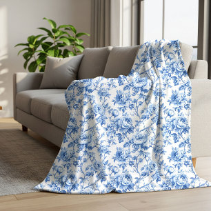 Dusty Blue French Toile Roses Floral Blanket