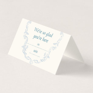 Dusty Blue French Toile Wedding Folded Place Cards