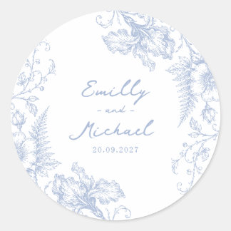 Dusty Blue French Victorian Floral Garden wedding Classic Round Sticker