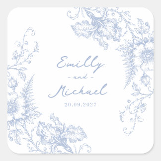 Dusty Blue French Victorian Floral Garden wedding Square Sticker