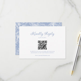 Dusty Blue French Victorian QR Code Wedding RSVP Card