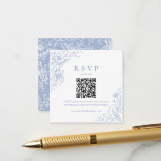 Dusty Blue French Victorian QR Code Wedding RSVP Enclosure Card