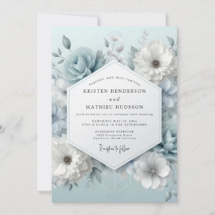 Dusty Blue Frosted Flora Wedding Invitation