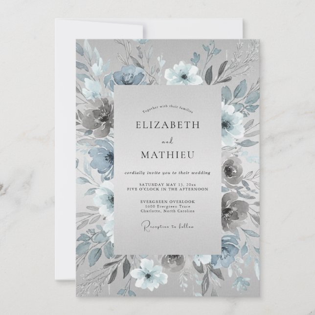 Dusty Blue Frosty Winter Wedding Invitation (Front)