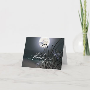 Dusty Blue Full Moon Dragonfly Pond Letterpress Thank You Card