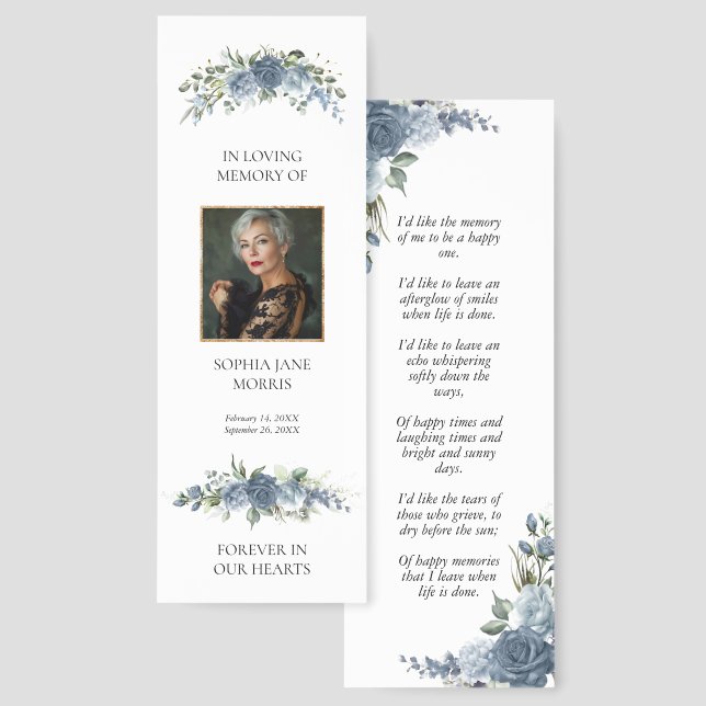 Dusty Blue Funeral Book Mark (Front & Back)