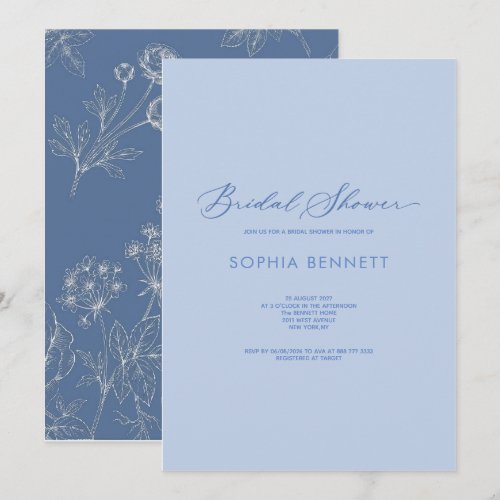 dusty blue garden chinoiserie  bridal shower invitation
