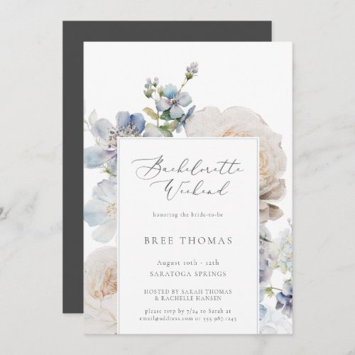 Dusty Blue Garden Floral Bachelorette Weekend Invitation