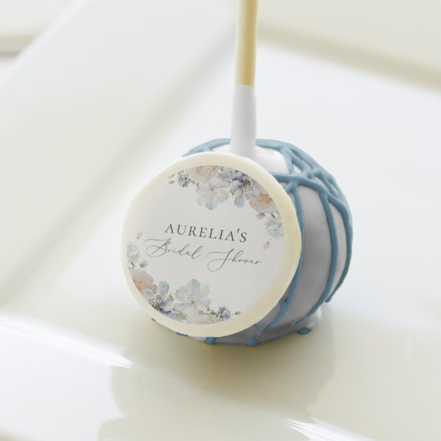 Dusty Blue Garden Floral Bridal Shower Cake Pops (Front Insitu)