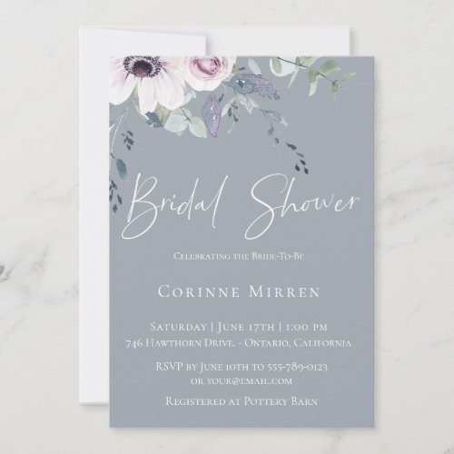 Dusty Blue Garden Floral Bridal Shower Invitation