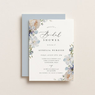 Dusty Blue Garden Floral Bridal Shower Invitation