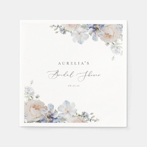 Dusty Blue Garden Floral Bridal Shower Napkins