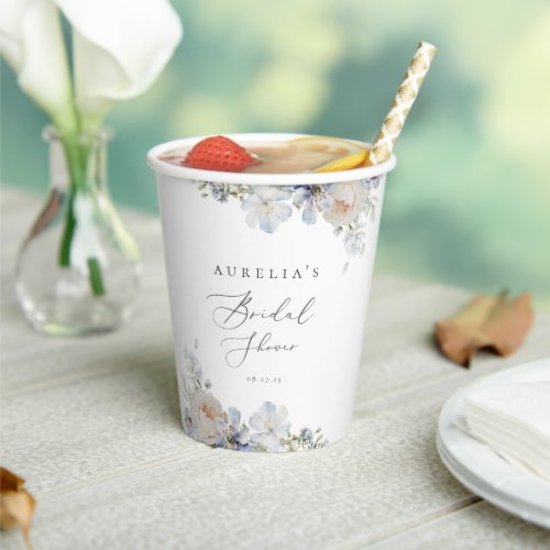 Dusty Blue Garden Floral Bridal Shower Paper Cups