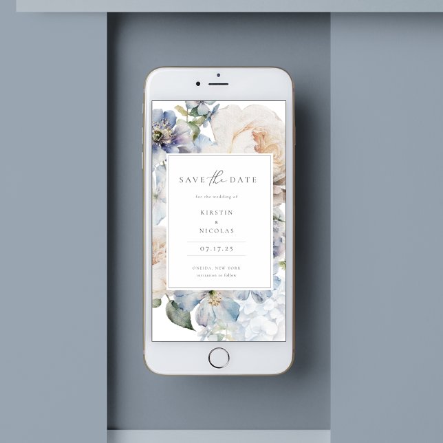 Dusty Blue Garden Floral Photo Save The Date (Creator Uploaded)