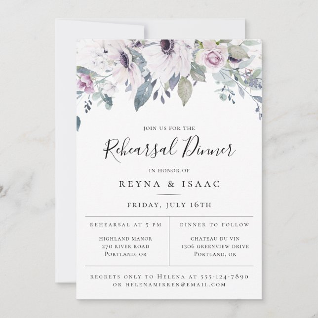 Dusty Blue Garden Floral Rehearsal Dinner Announcement (Front)